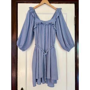 Apiece Apart Blue Cotton Gauze Ruffle Dress -- Size XS/S